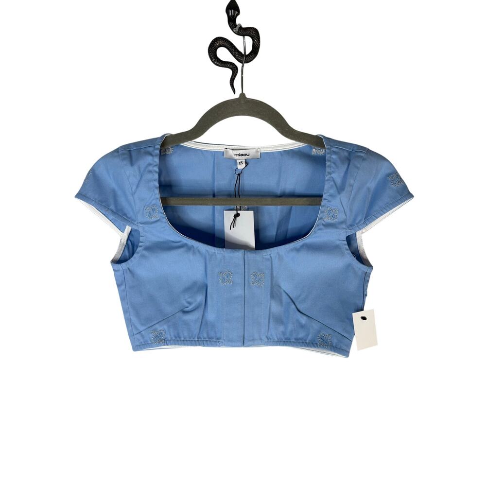 MIAOU Jane Cropped Top Embroidered Minimal Parisian Y2K Streetwear Casual XS
